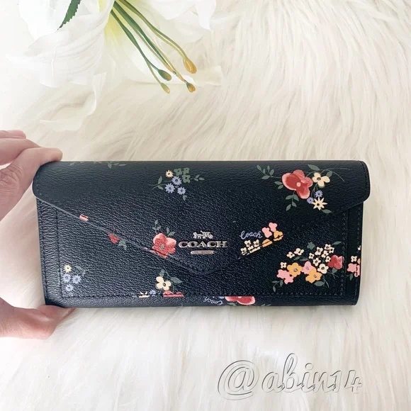 NWT Coach Slim Envelope Canvas Leather Floral Wallet - Picture 5 of 8